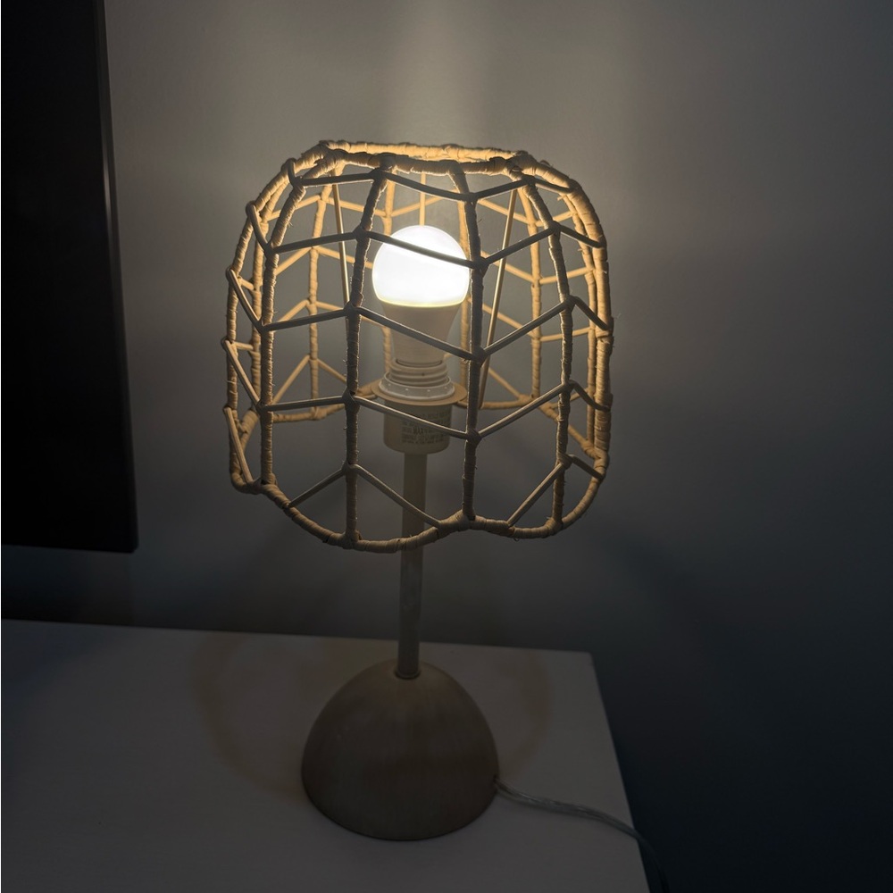 Pillowfort Woven Rattan Table Lamp Natural Beige Boho - Picture 10 of 11
